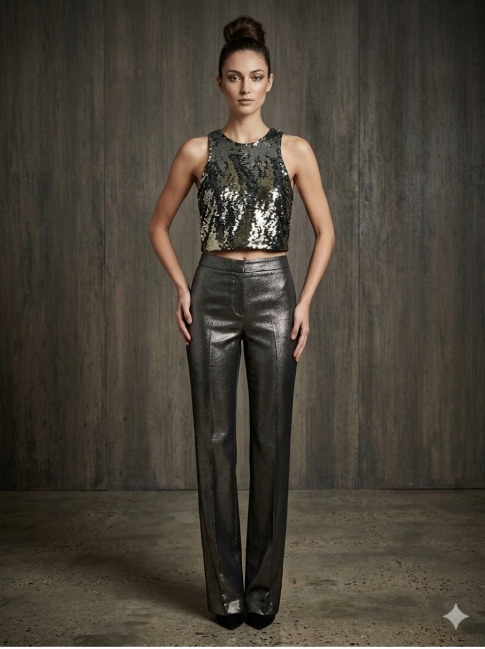 H&M Holiday Sequined Racer  back Gray Black Crop Tank Top - size X-Small NWT